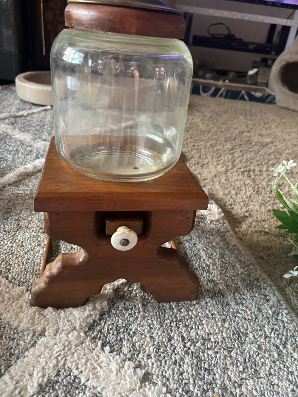 Vintage Wooden Jar Stand with Drawer